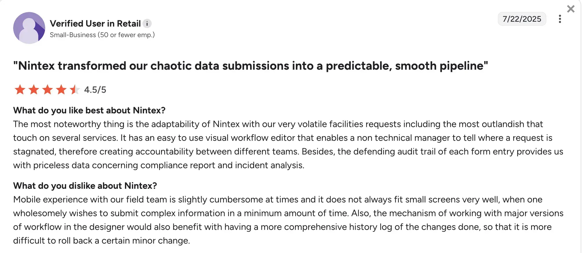 G2 review highlighting Nintex cost complexities