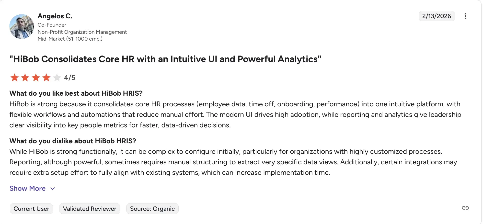 HiBob homepage screenshot for HR teams