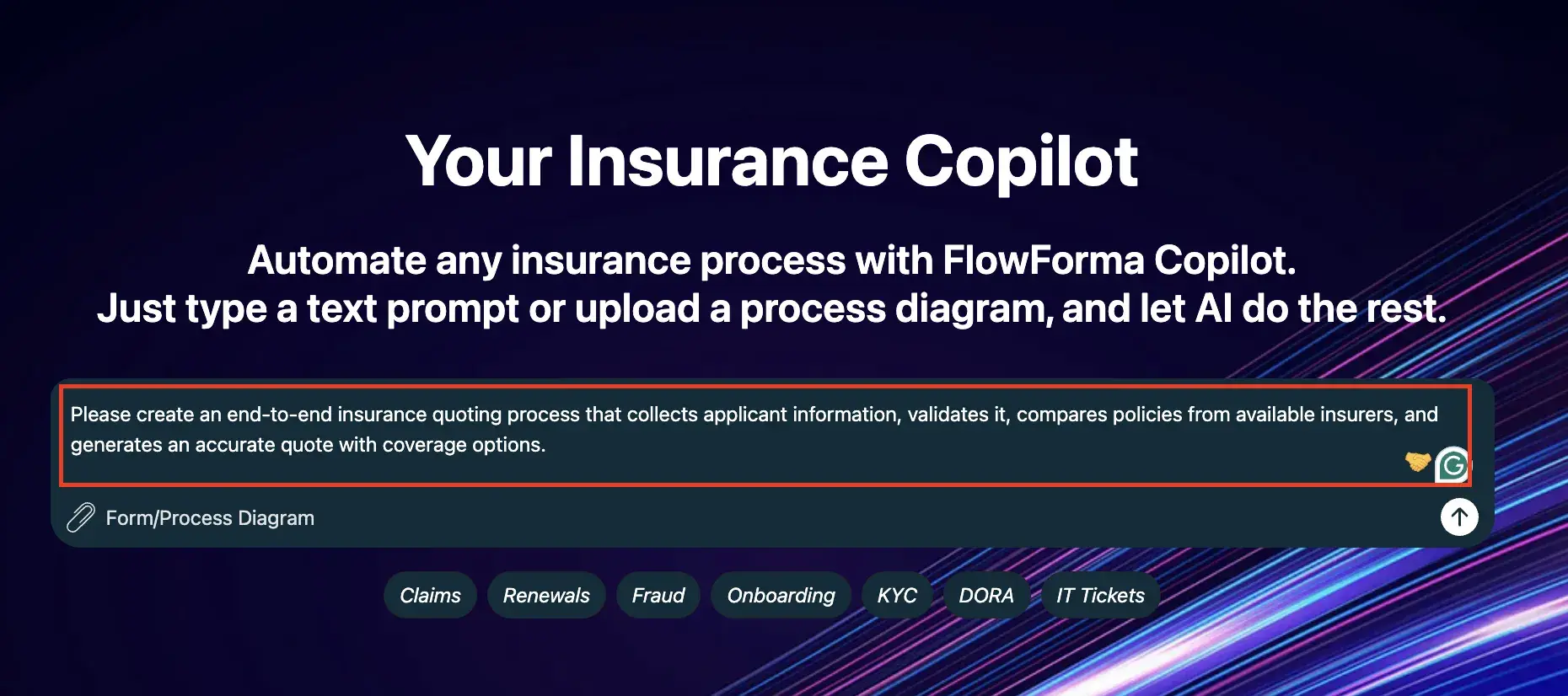 Screenshot of FlowForma's playground for insurance