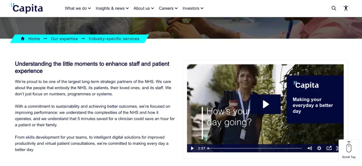 Screenshot of Capita’s homepage