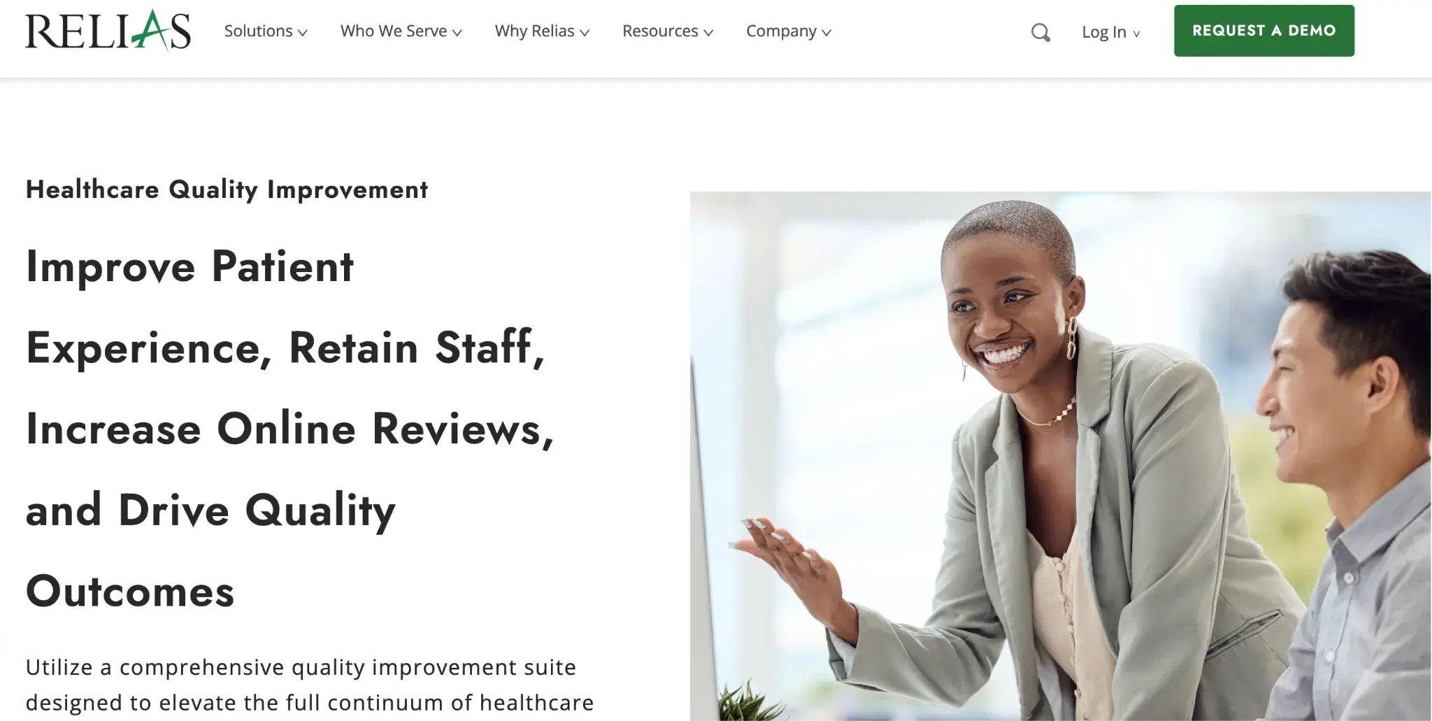 Screenshot of the Relias homepage