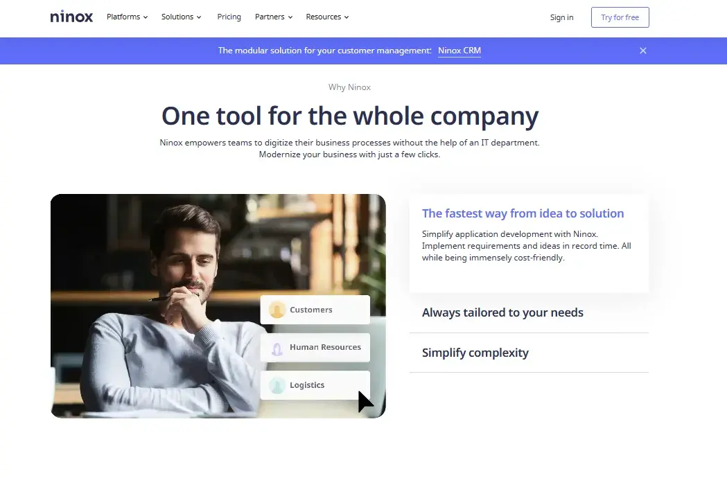 Screenshot of Ninox’s homepage