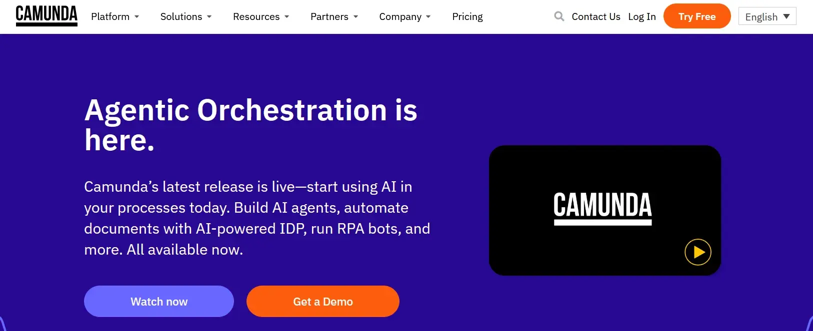Screenshot of Camunda’s homepage