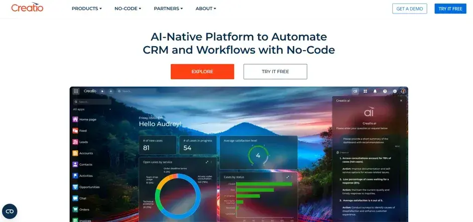 Screenshot of Creatio’s homepage