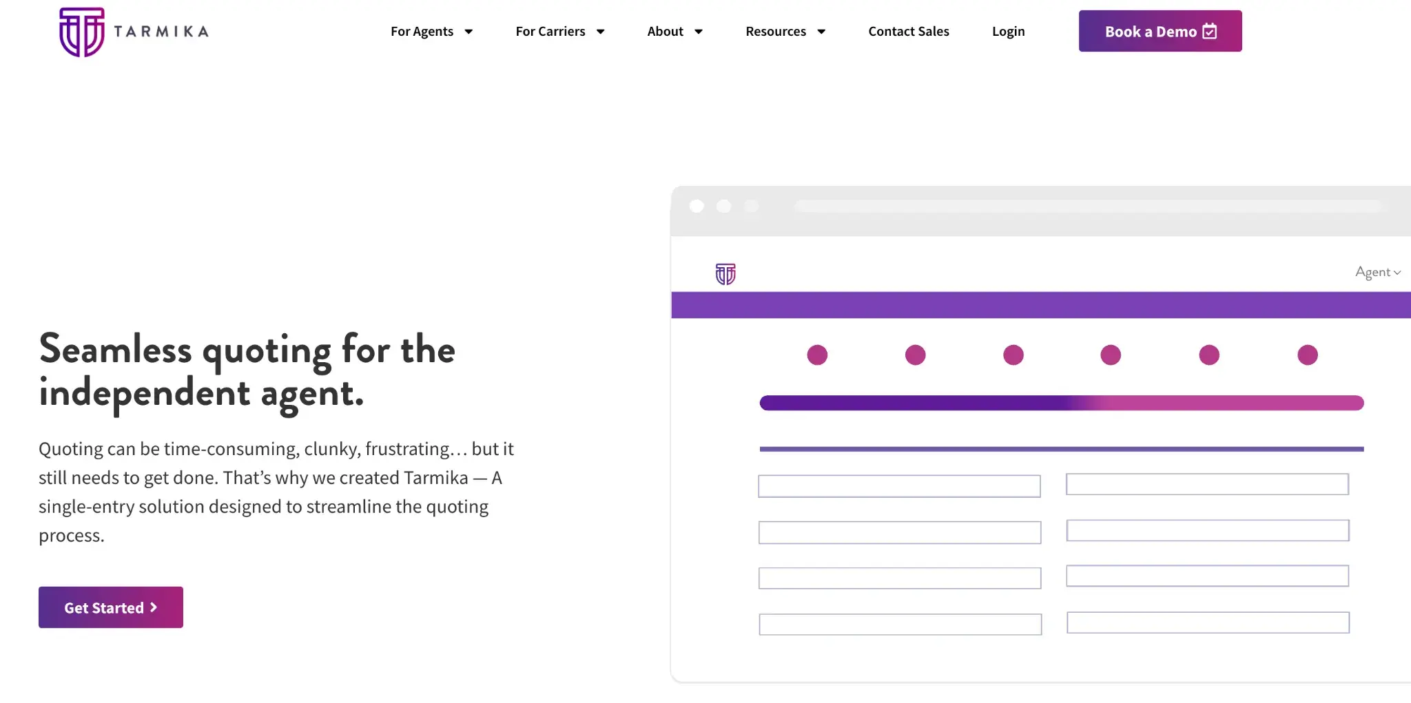 Screenshot of Tarmika's Homepage
