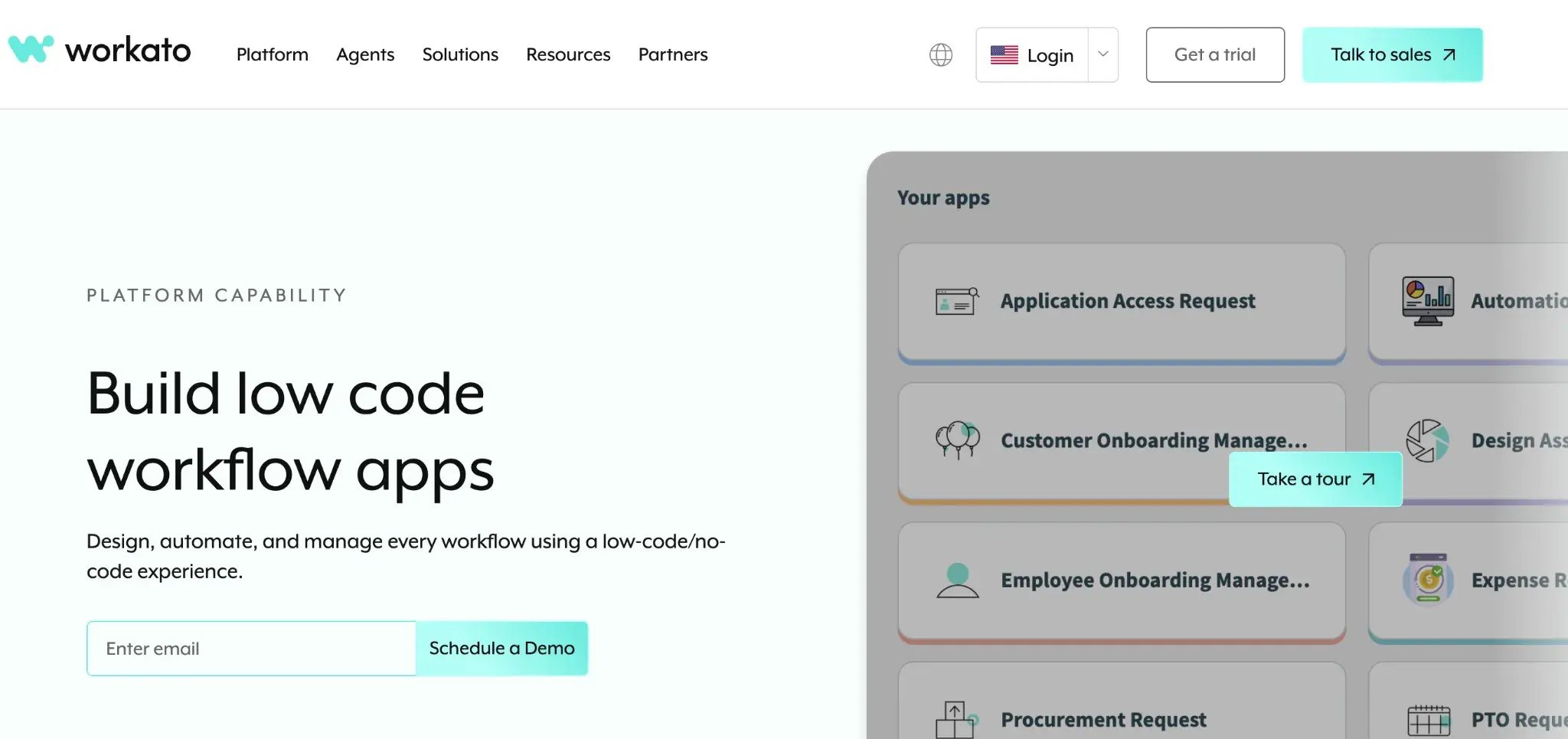 Screenshot of Workato’s homepage