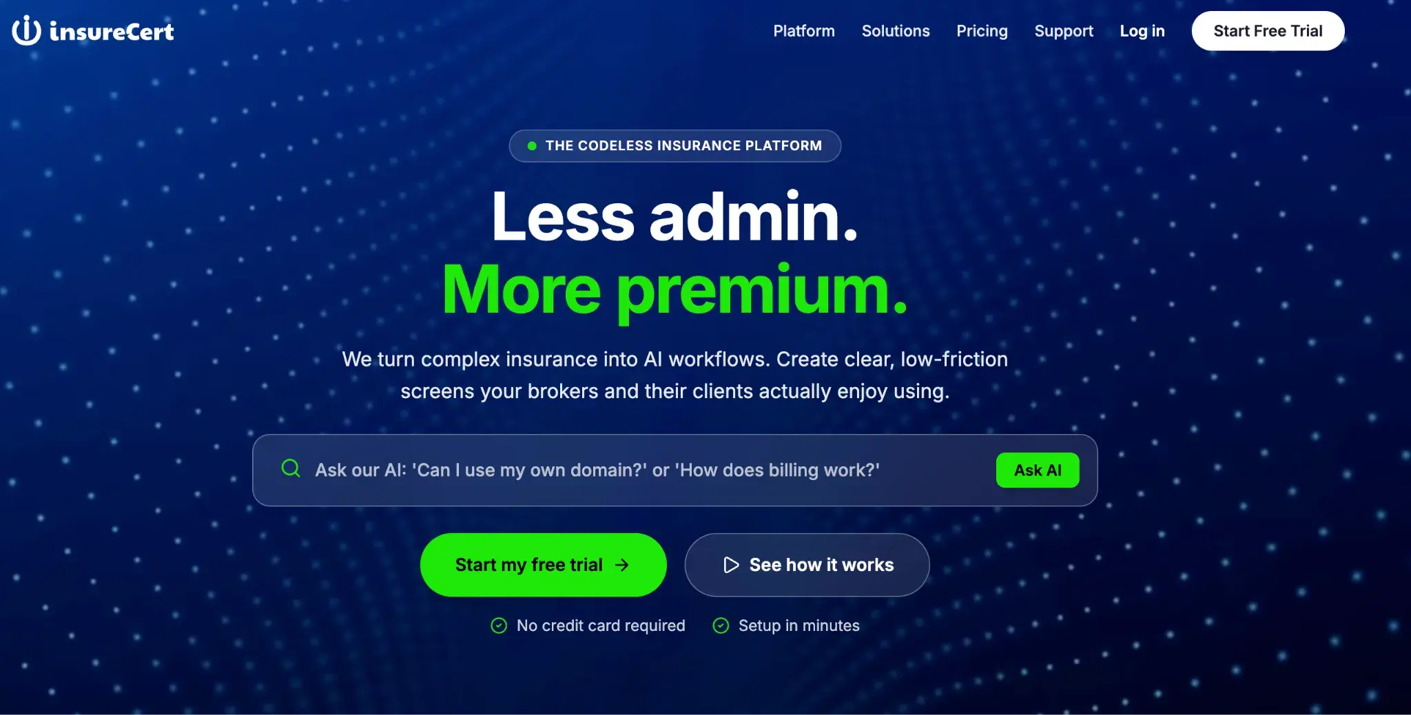 Screenshot of InsureCert's Homepage