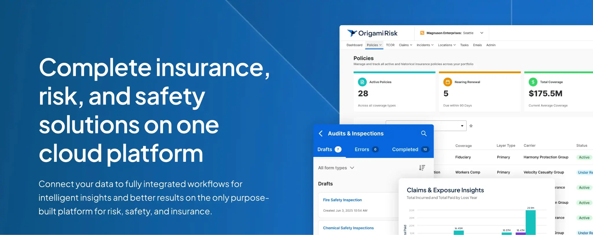 Screenshot of Origami Risk’s homepage