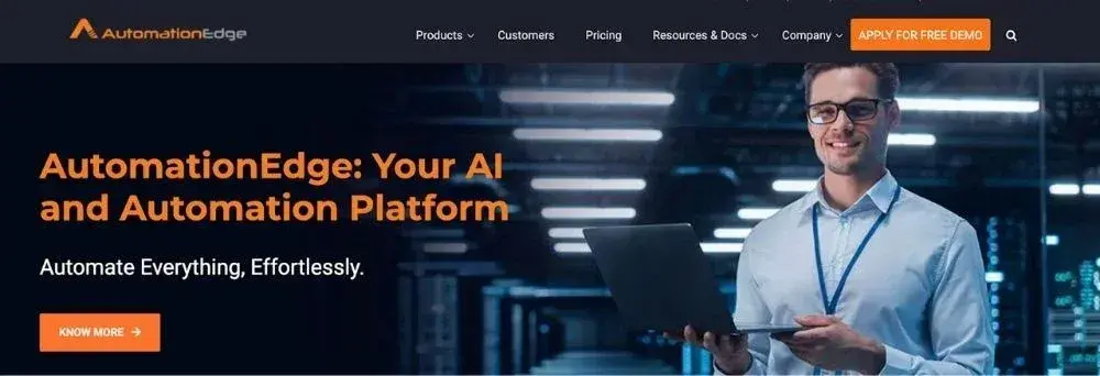 Screenshot of AutomationEdge’s Homepage