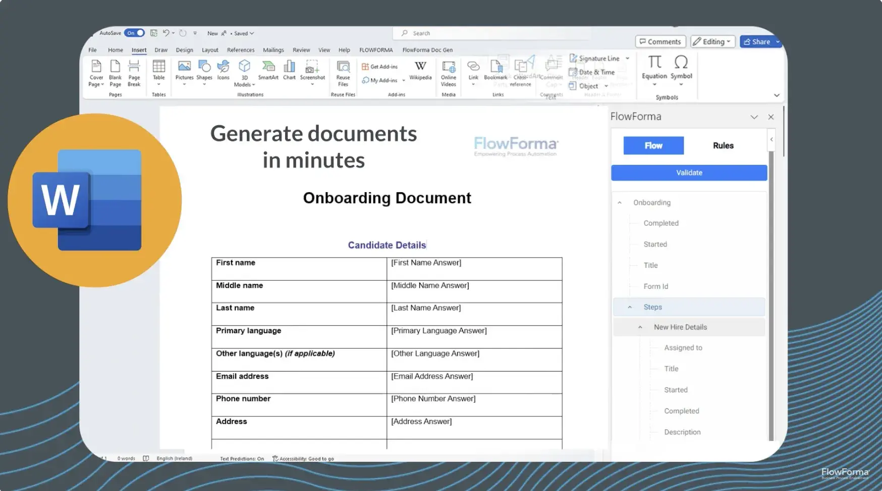 Screenshot of FlowForma’s document generation feature