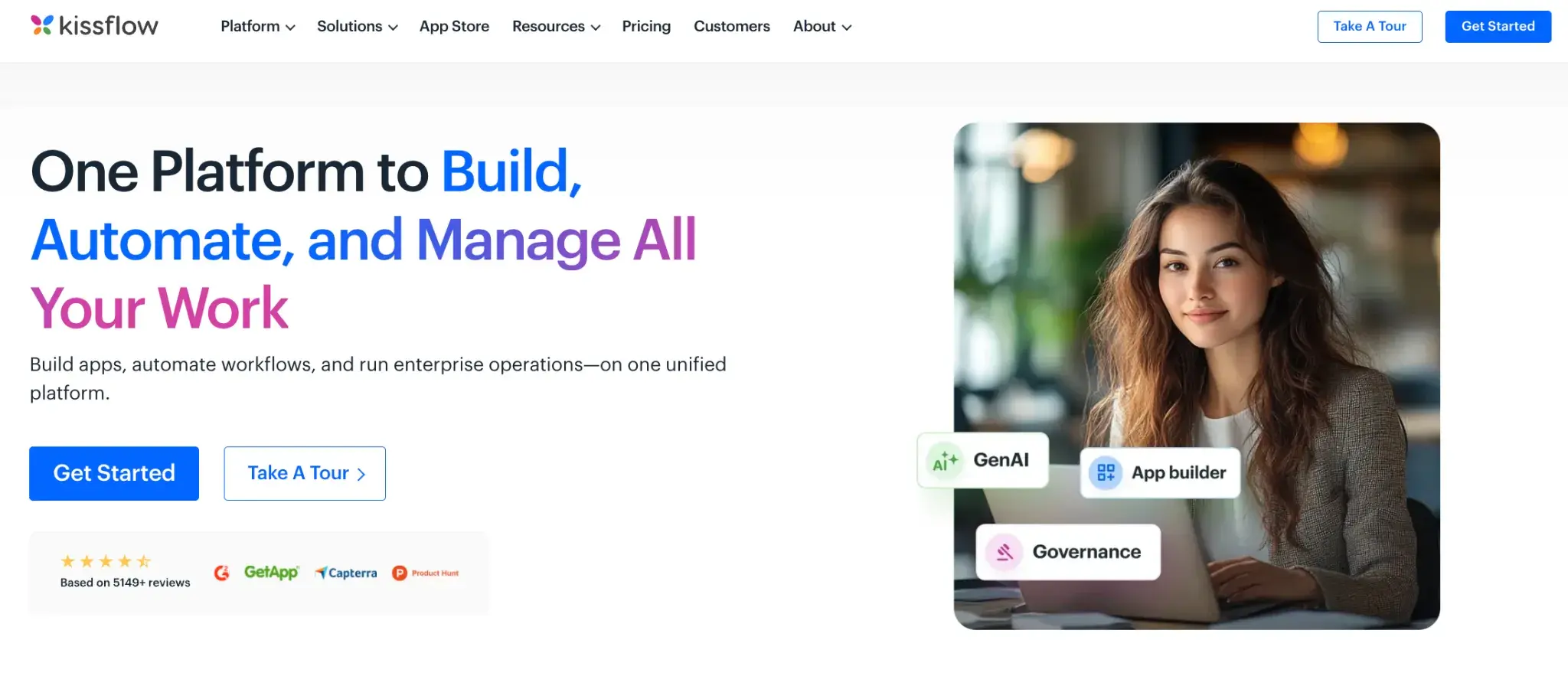 Kissflow homepage screenshot highlighting features