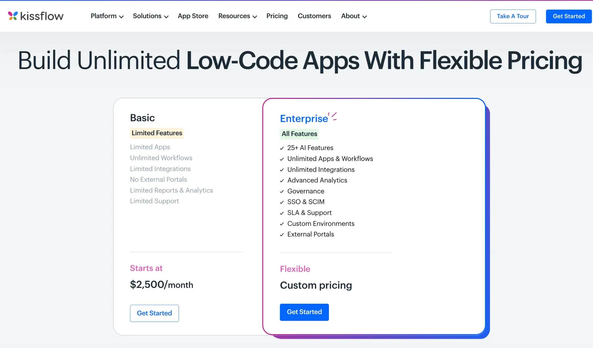 Kissflow pricing structure screenshot