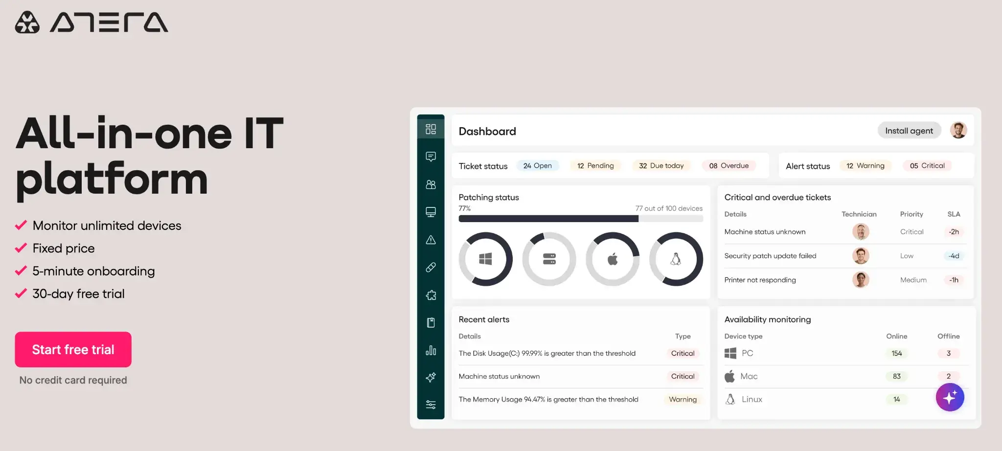 Screenshot of Atera's homepage layout