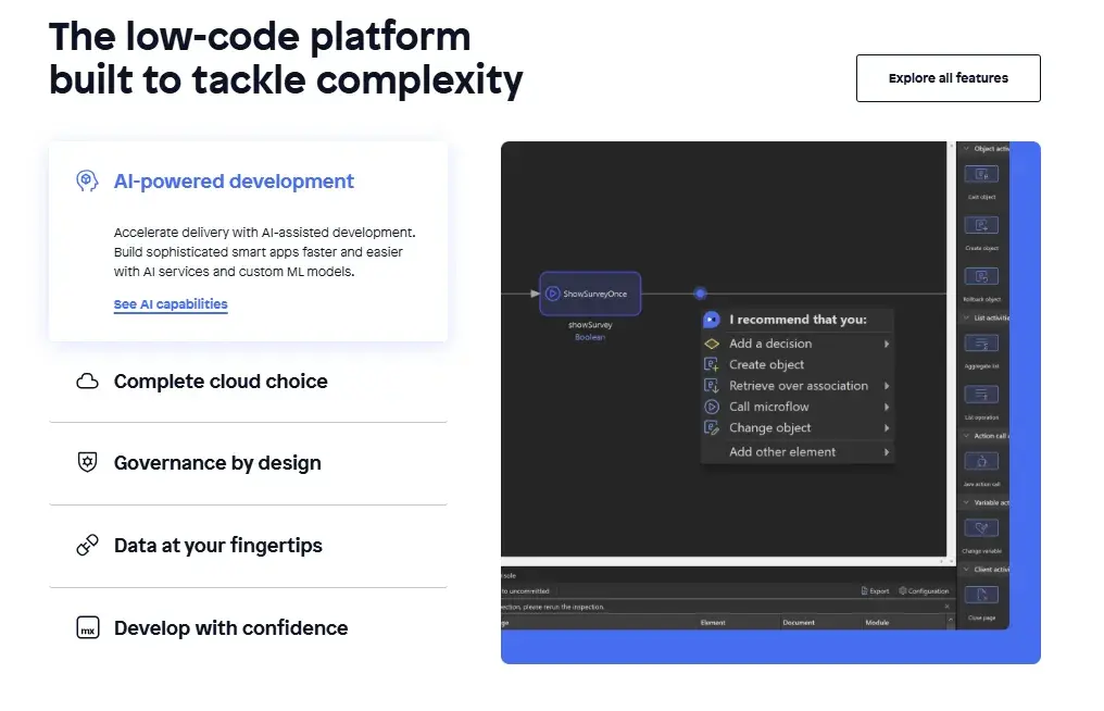 Mendix homepage showcasing low-code app development