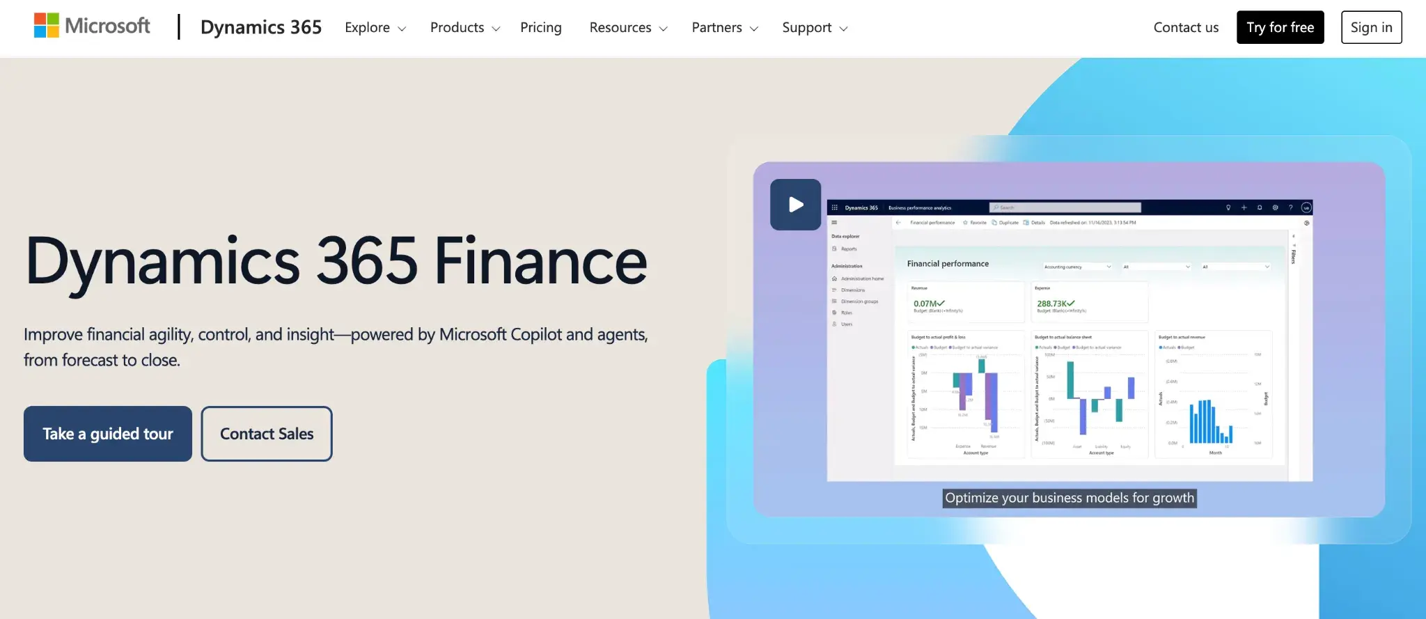 Screenshot of Microsoft Dynamics 365 Finance homepage