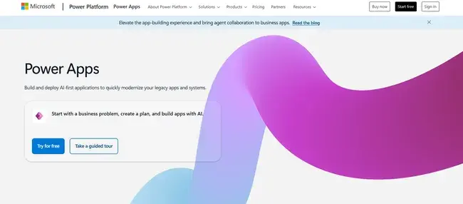 Microsoft Power Apps homepage for organizations