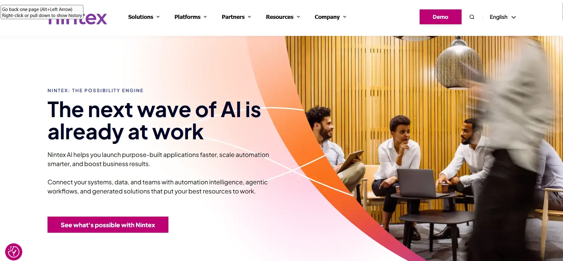 Screenshot of Nintex’s homepage