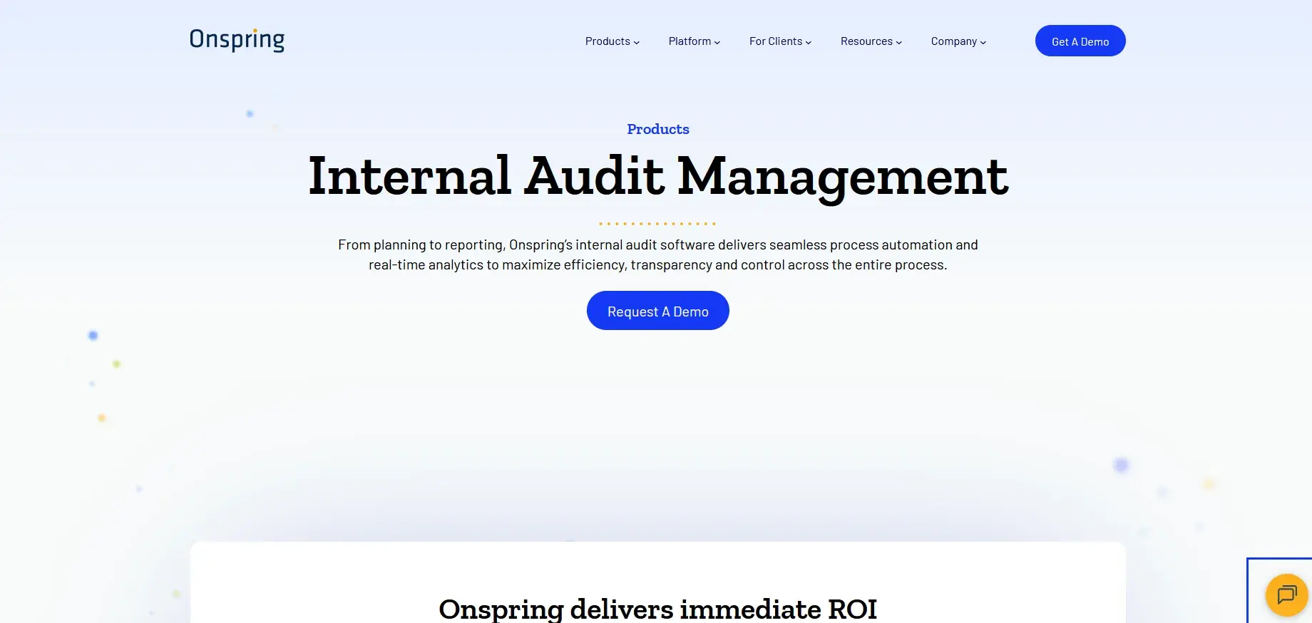 Screenshot of Onspring’s internal audit management page