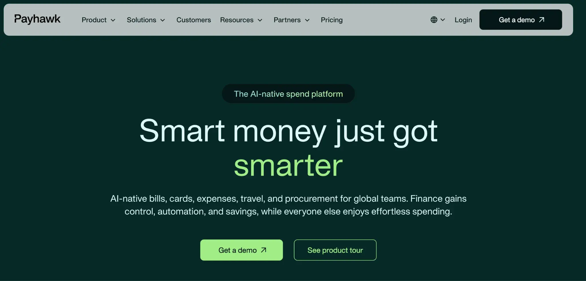 Screenshot of Payhawk’s homepage