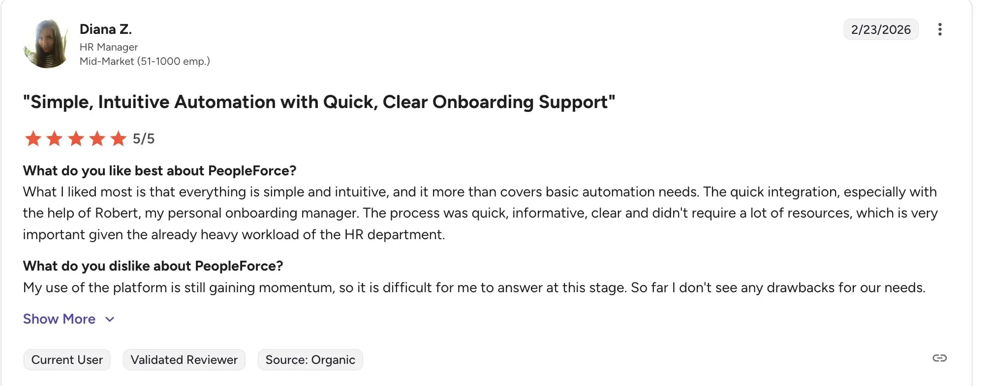 PeopleForce homepage screenshot for HR teams