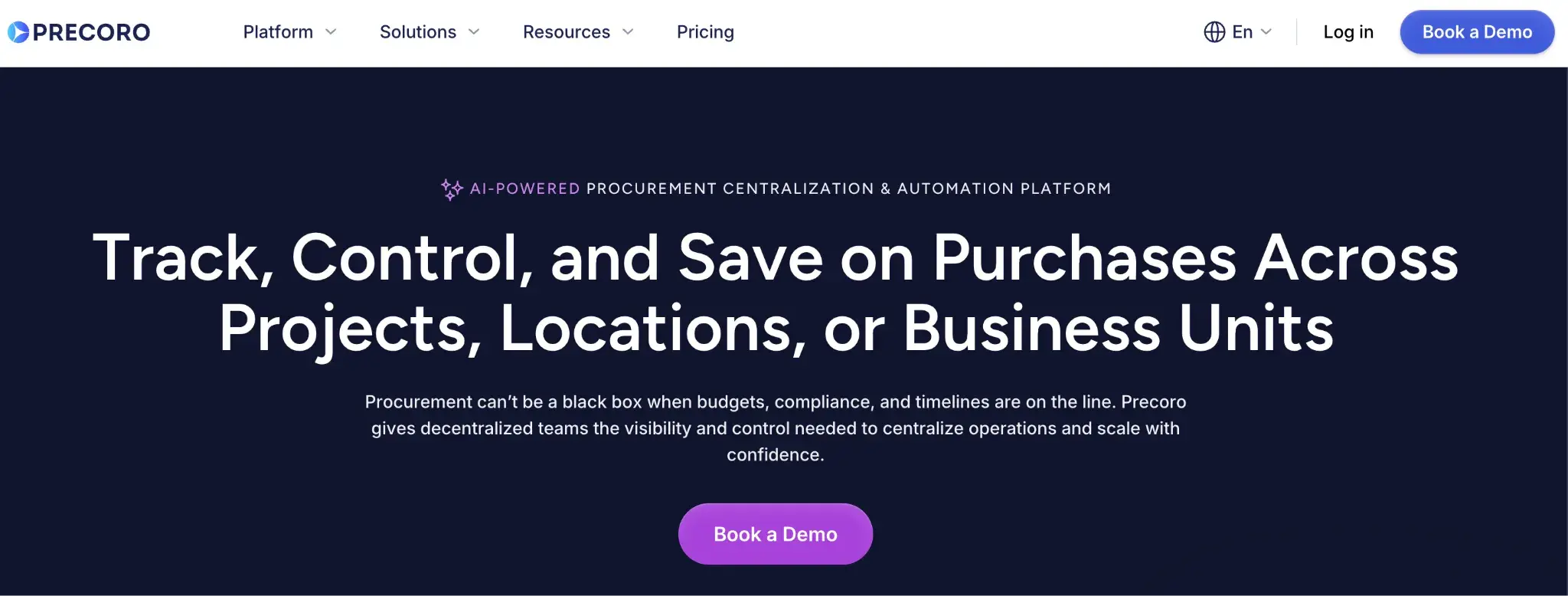 Screenshot of Precoro’s homepage