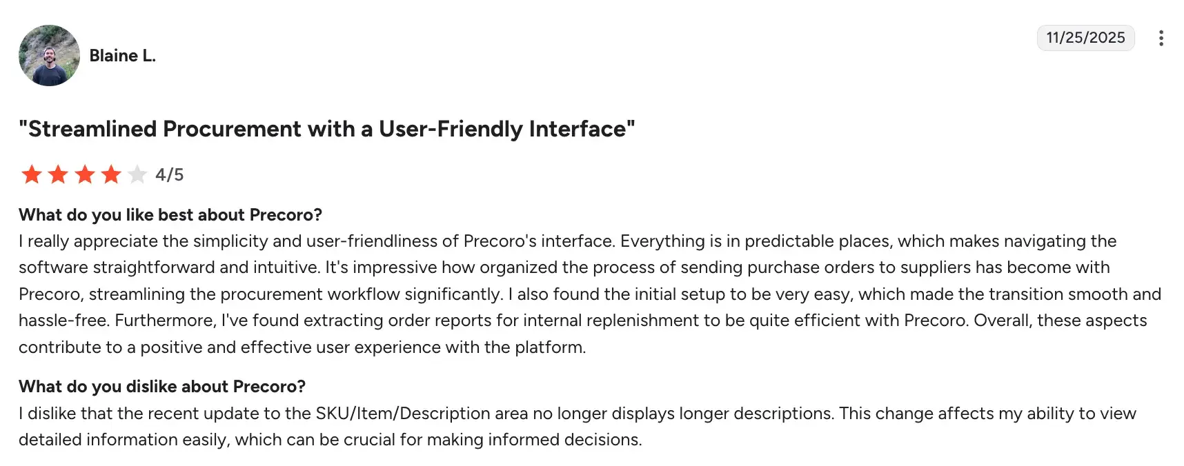 Screenshot of Precoro's homepage interface