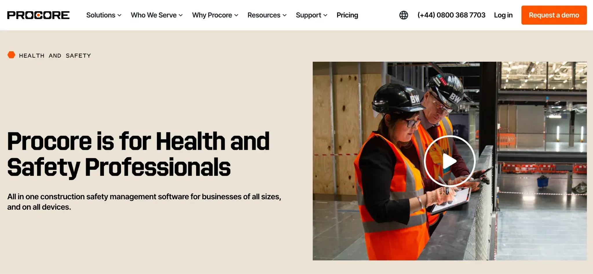 Screenshot of Procore’s homepage