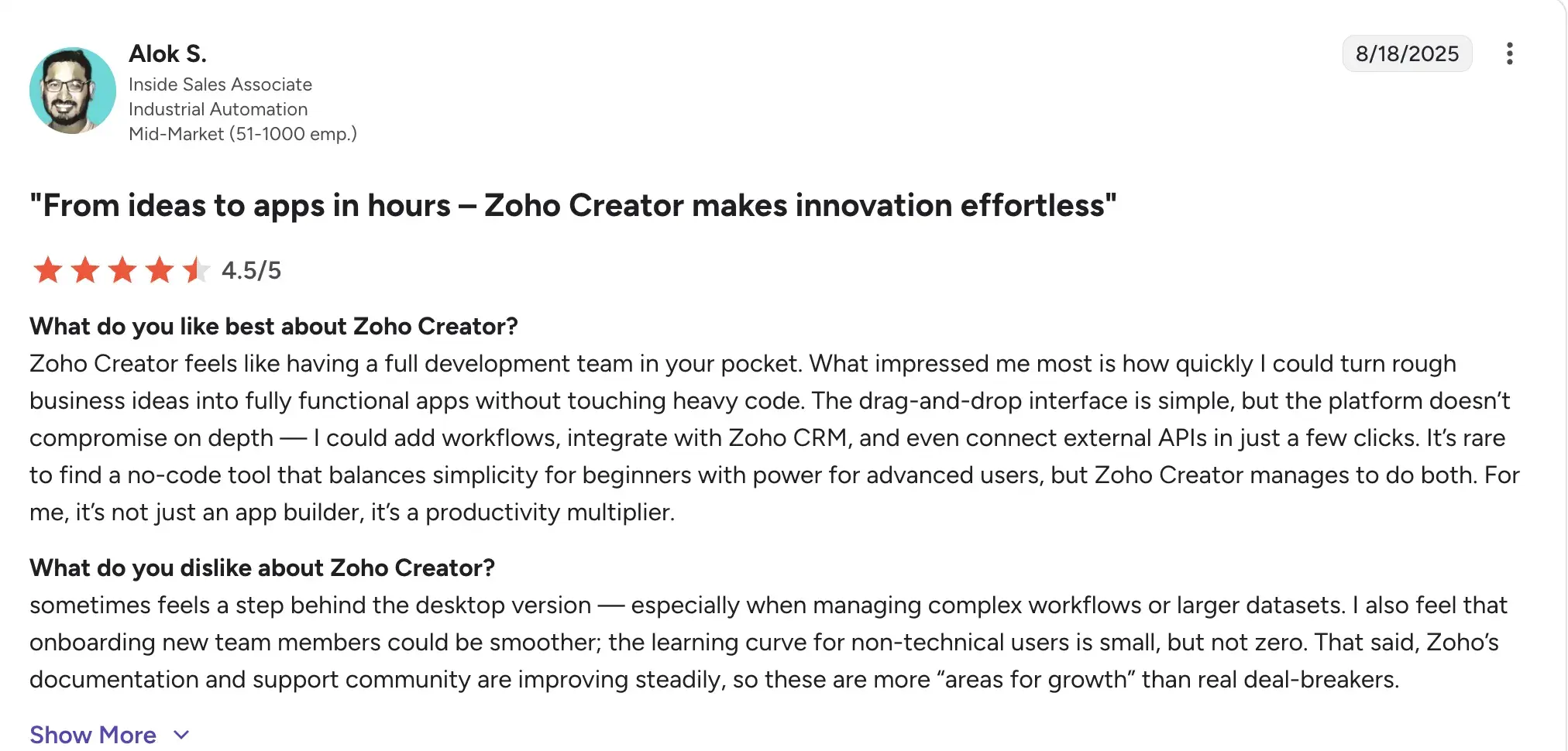 Pros of Zoho Creator app-building capabilities