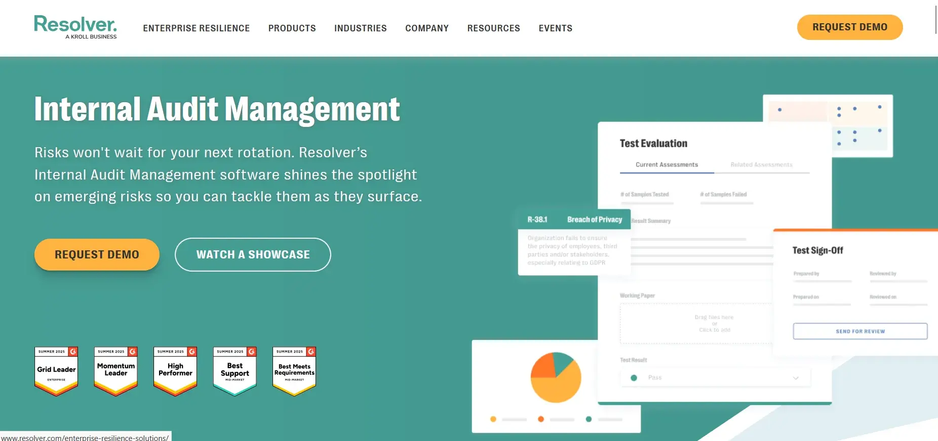 Screenshot of Resolver’s internal audit management page