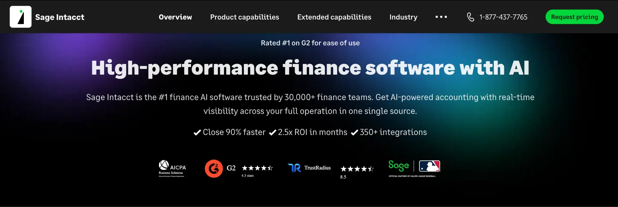 Screenshot of Sage Intacct’s homepage