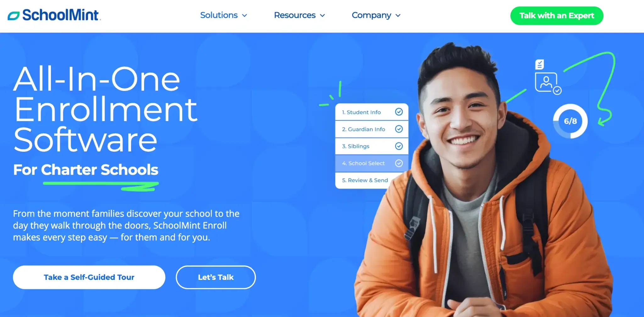 Screenshot of SchoolMint's homepage layout