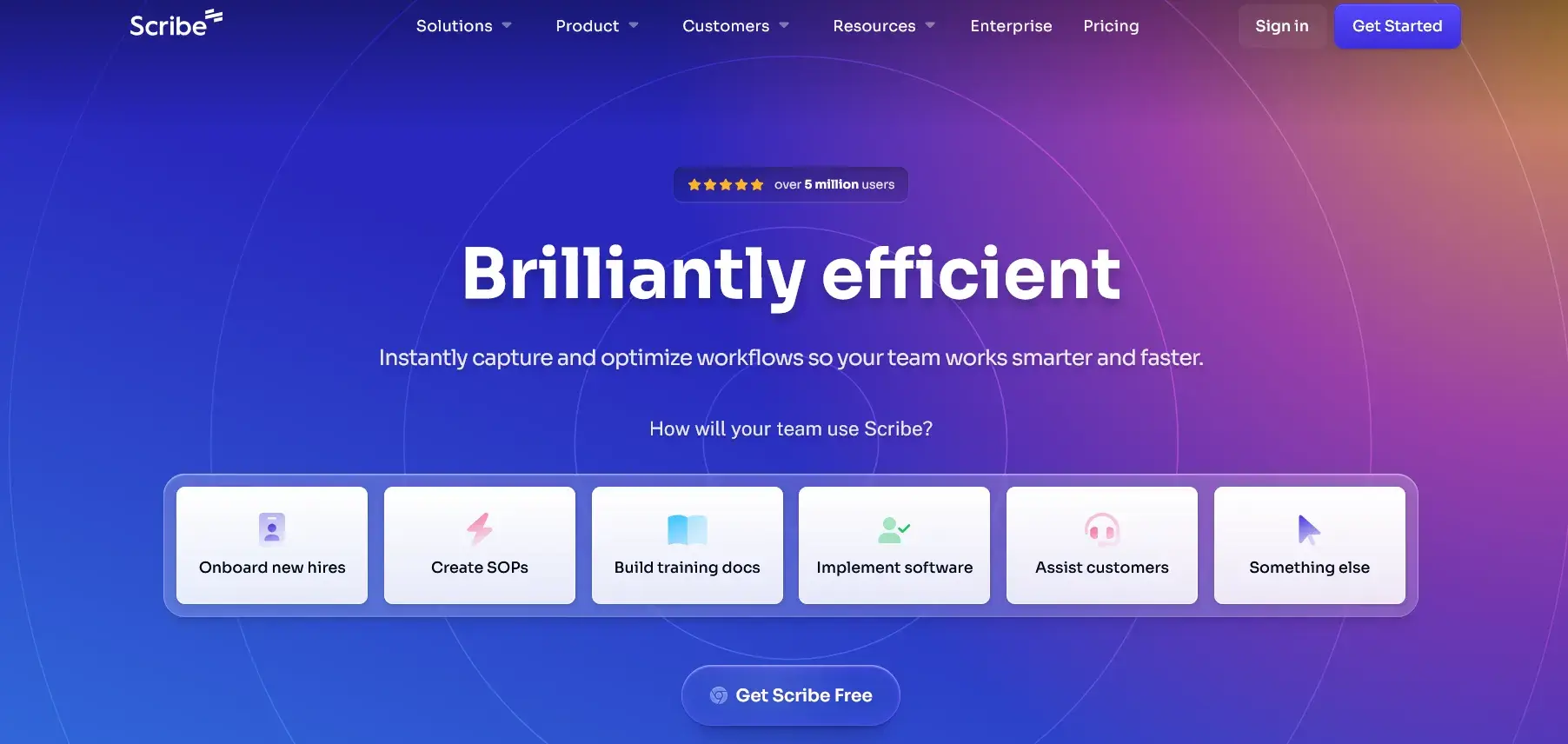 Scribe homepage screenshot highlighting use cases