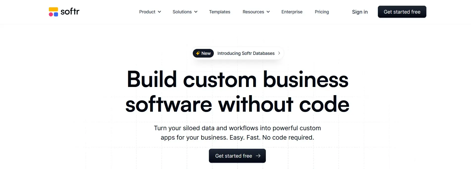 Softr homepage screenshot with interface