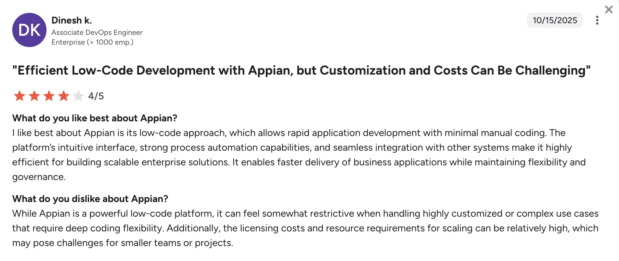 Source Appian enterprise interface screenshot