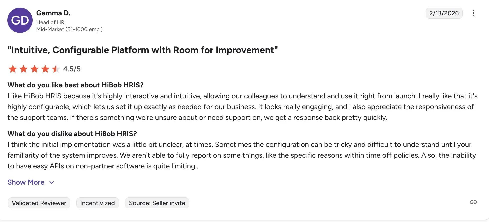 Users expressing dislikes about HiBob