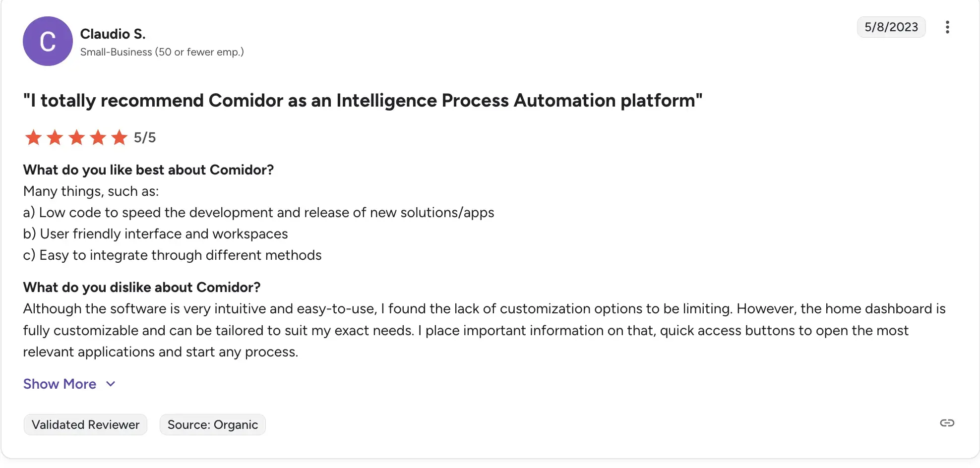 User dislikes about Comidor software