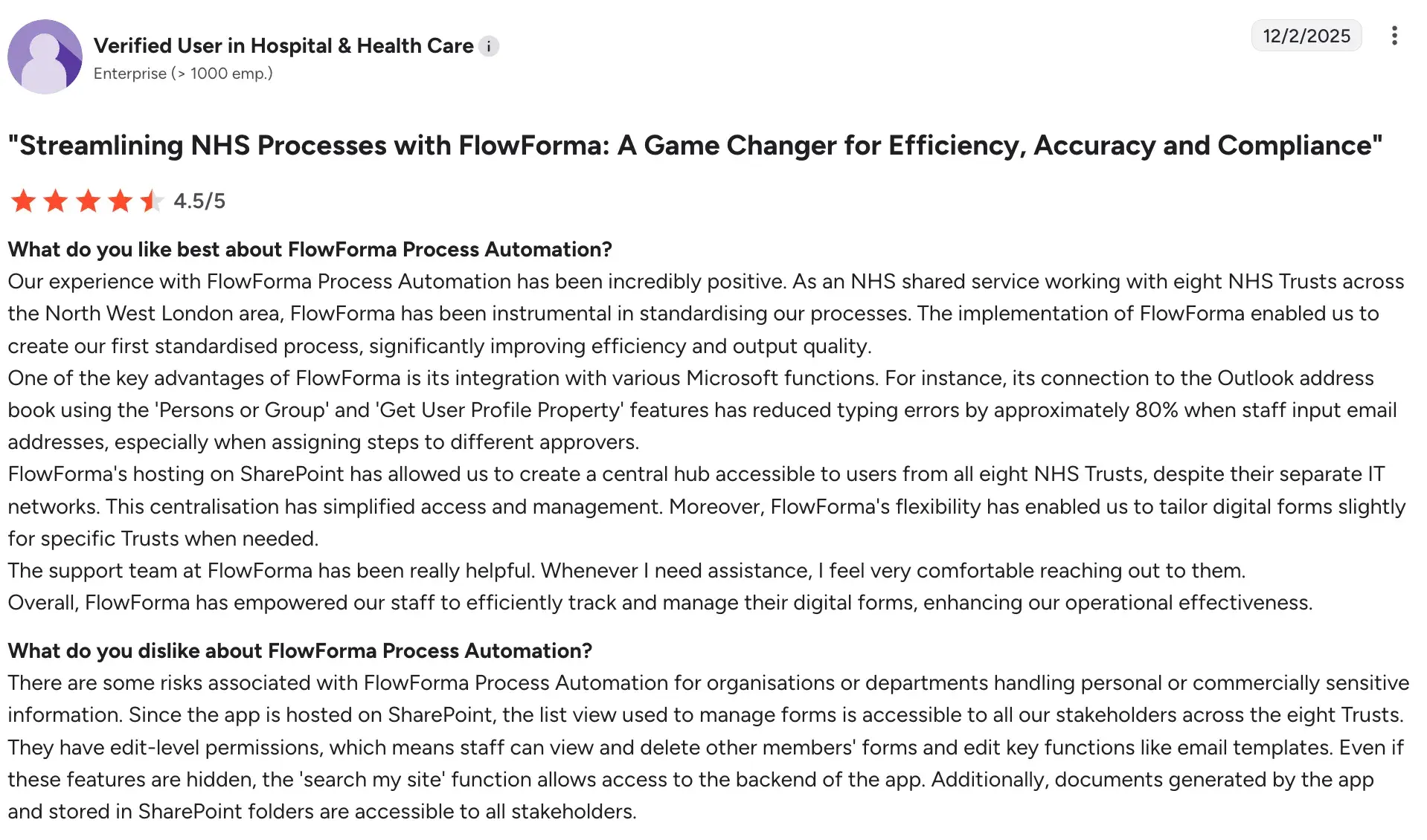 User dislikes about FlowForma software