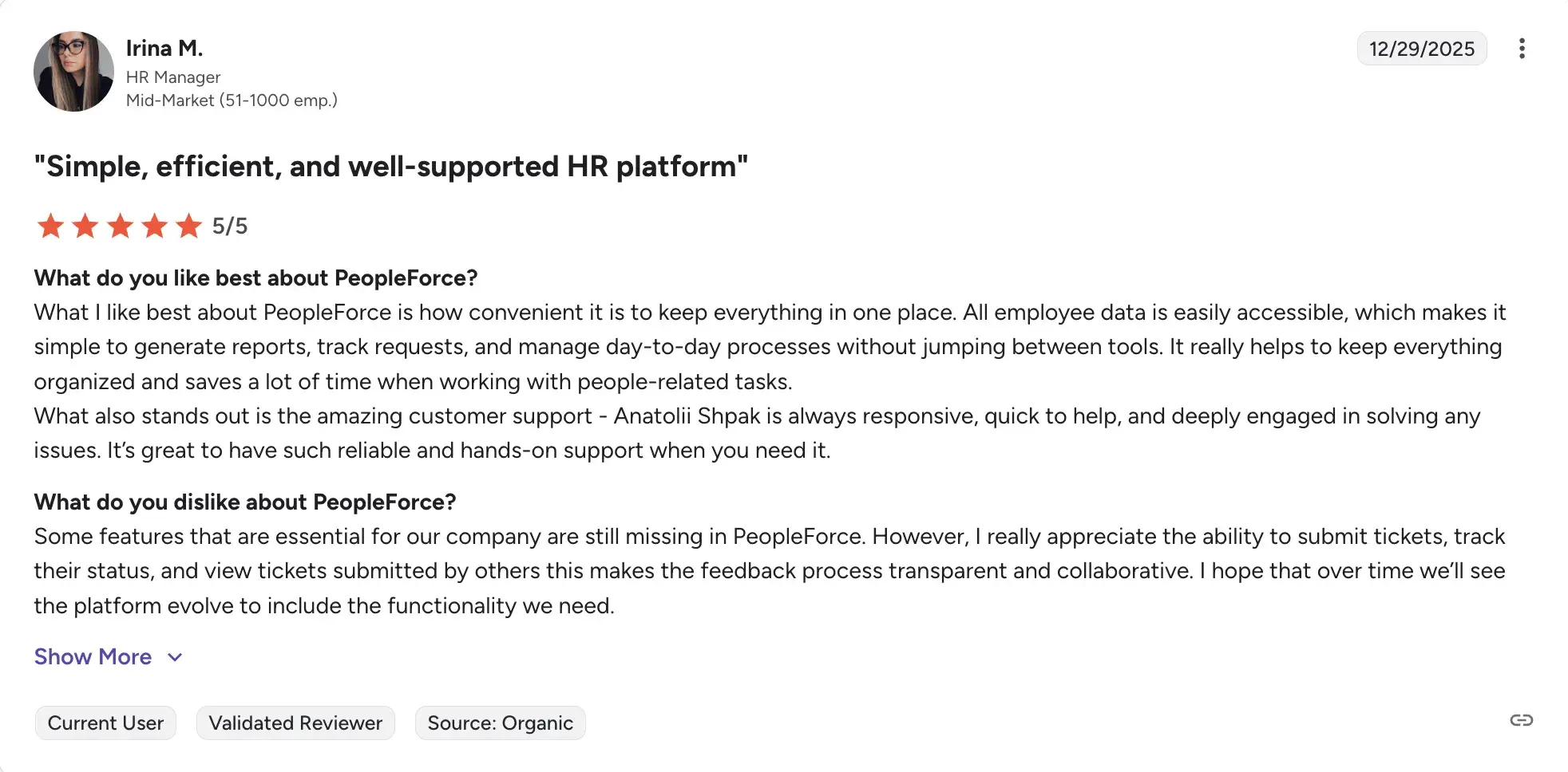 Users' dislikes about PeopleForce platform