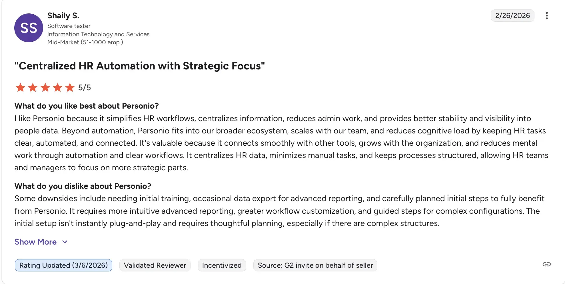 User dislikes about Personio setup process