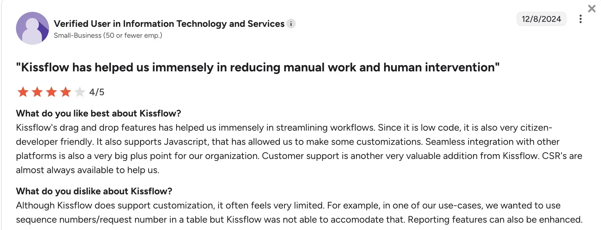 User dislikes about Kissflow workflow customization