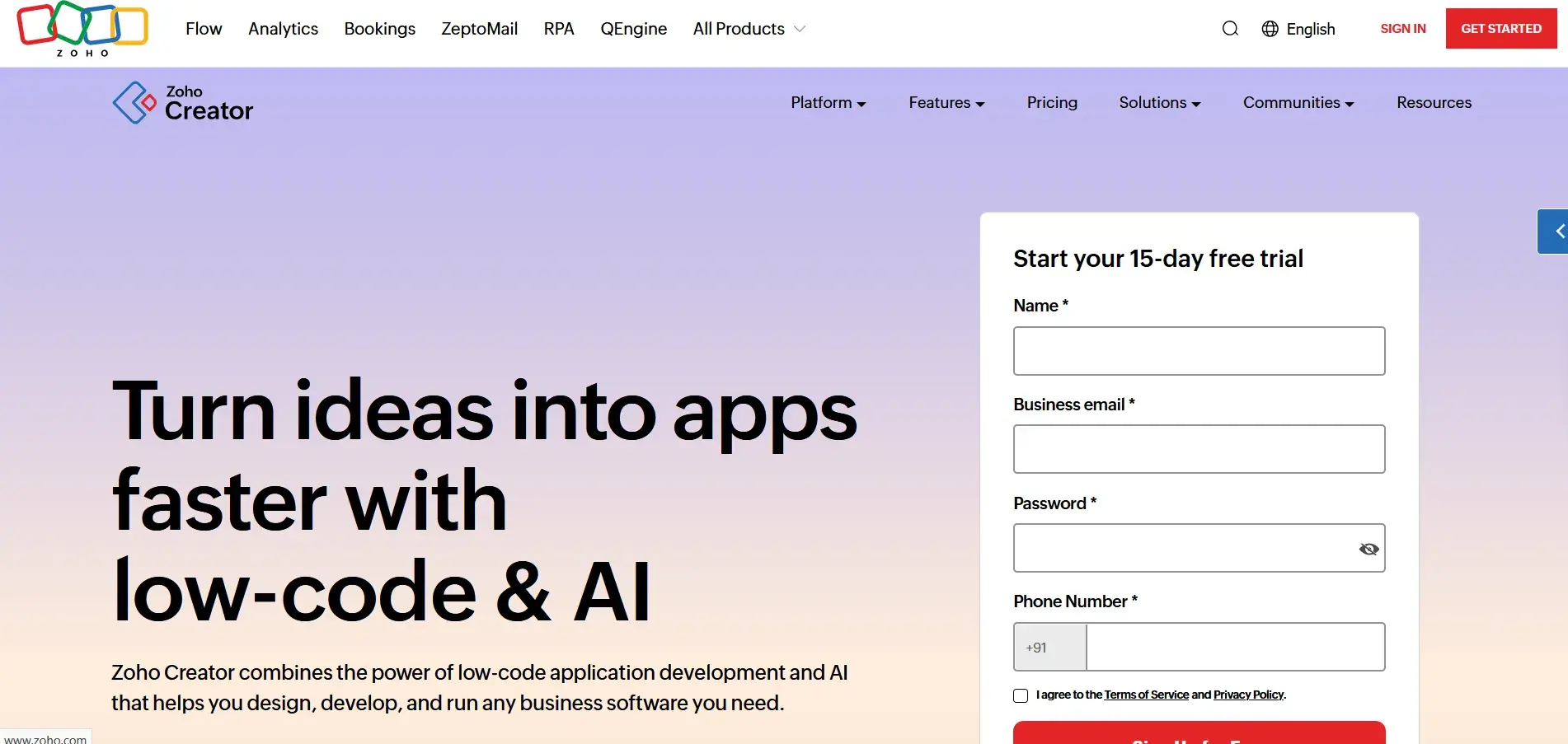 Zoho Creator onboarding apps screenshot